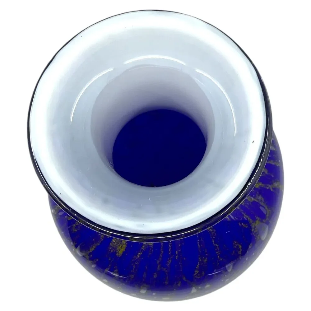 Murano Style‎ Vase Cobalt Blue Gold Infused Art Glass 10 inch